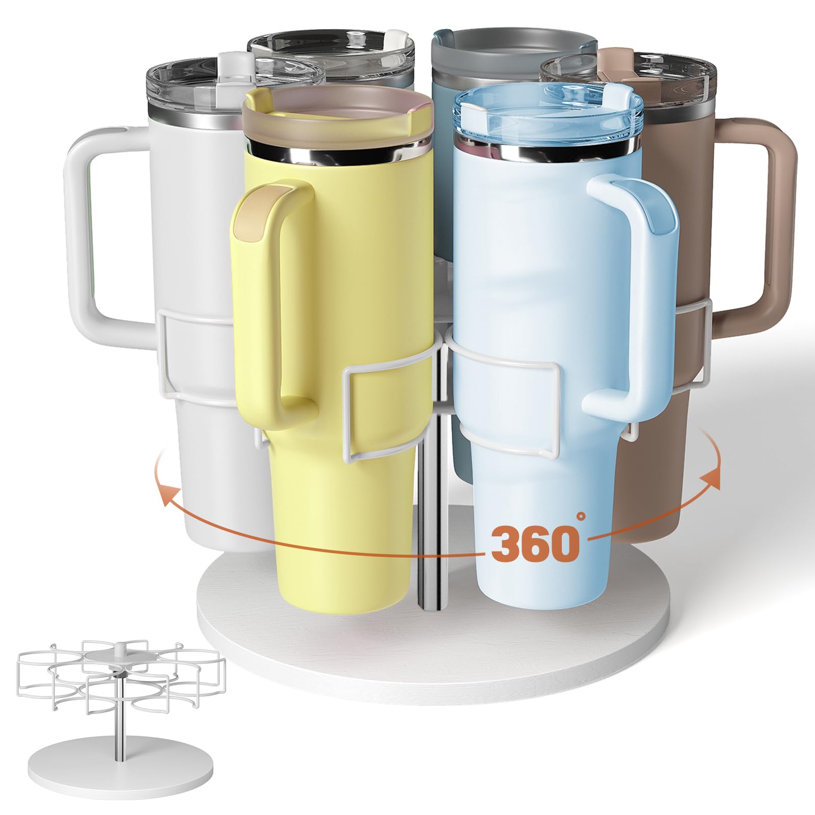 Stanley 40 oz Cup Organizer with Quiet Silent Pivot Rotating Tumbler Holder Water Bottle Storage for Kitchen Organization Adjustable Height Easy Access Equipped with Non-Slip Pads (White)