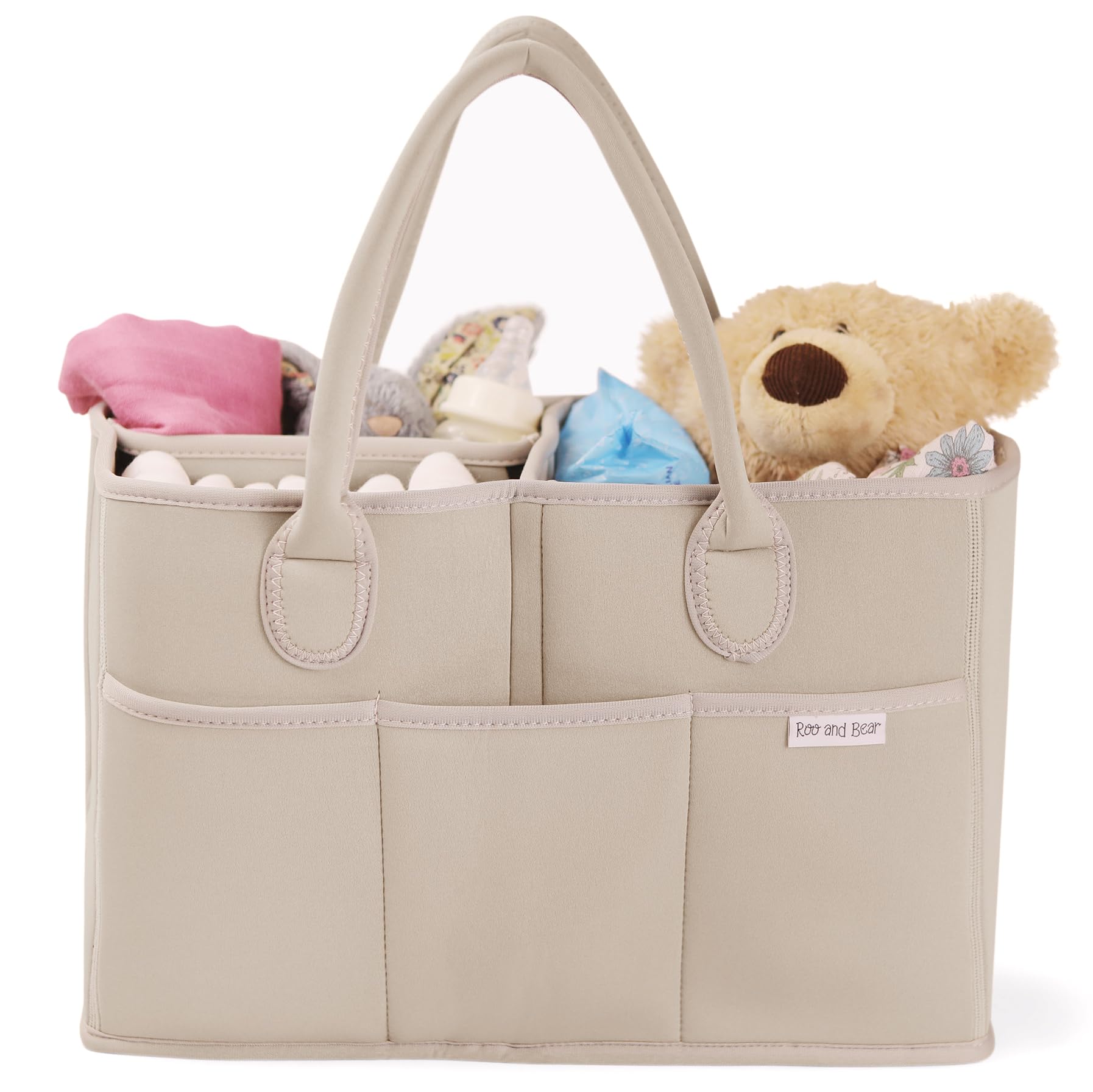 Roo and Bear Waterproof Neoprene Diaper Caddy Organizer Basket – Durable & Versatile Nursery Storage & Portable Diaper Bag Tote – Perfect Baby Registry Gift for New Parents!