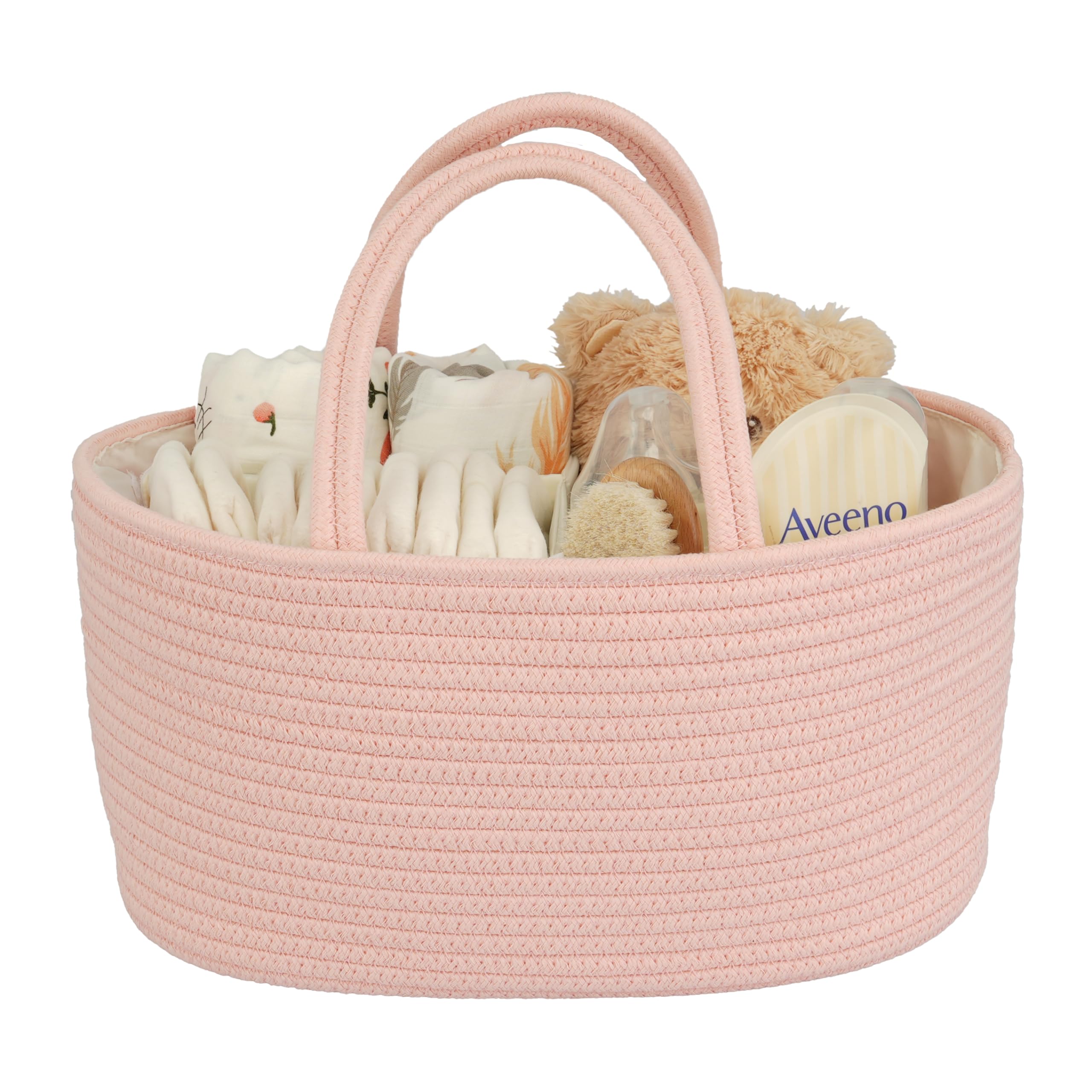 JUNBOLE Diaper Caddy Organizer Cotton Rope Baby Basket Nursery Storage and Portable Tote Bag for Car Ideal Baby Shower Gifts and Registry Must-Have for Newborn Essentials coral pink